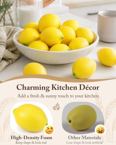 Mini Fake Lemons for Decoration - Yellow, 12 Pcs Faux Lemon Decor