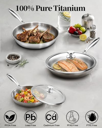 8-Inch Titanium Frying Pan with Lid - Nonstick, Oven Safe, Dishwasher Safe