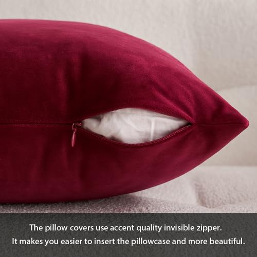 MIULEE Velvet Christmas Throw Pillow Covers 18x18 Inch Pack of 2 - Wine Red