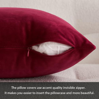 MIULEE Velvet Christmas Throw Pillow Covers 18x18 Inch Pack of 2 - Wine Red