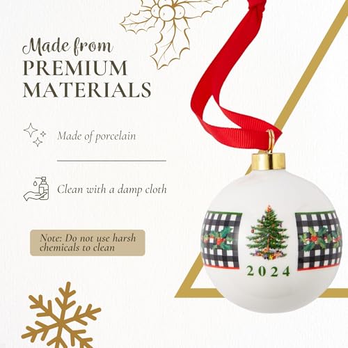Spode Christmas Tree Bauble Ornament - Round 2024 - Porcelain Festive Keepsake