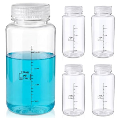 8.5 Oz Wide Mouth Plastic Bottles Set of 4 Liquid Containers - Clear PP