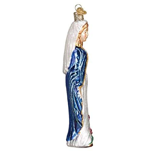 Virgin Mary Glass Ornament - Handcrafted Religious Holiday Decoration, 6.25 In - Blue & White