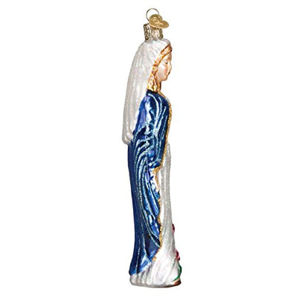 Virgin Mary Glass Ornament - Handcrafted Religious Holiday Decoration, 6.25 In - Blue & White