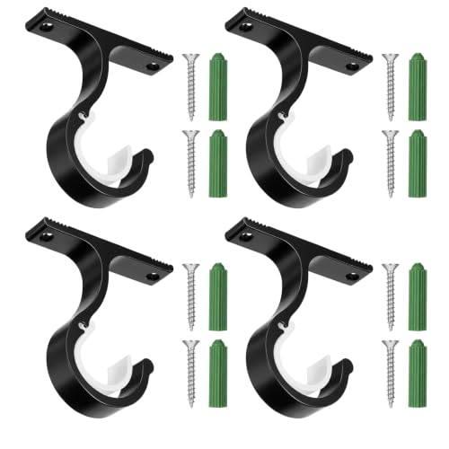 4 Pack Ceiling Curtain Rod Brackets Black Adjustable Mounting Hardware