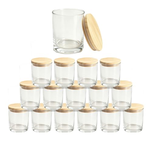 7 oz Clear Glass Candle Jars with Bamboo Lids - Set of 15