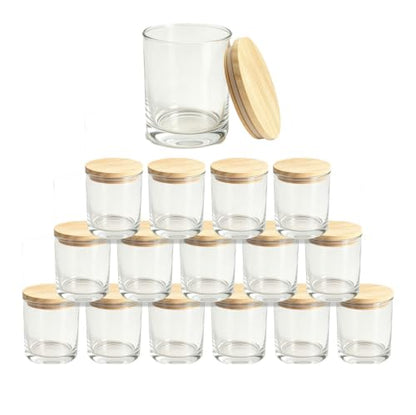 7 oz Clear Glass Candle Jars with Bamboo Lids - Set of 15