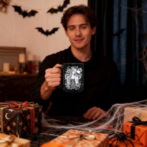 Black Skull Mug 15oz - Gothic Halloween Coffee Cup for Women, Spooky Gift