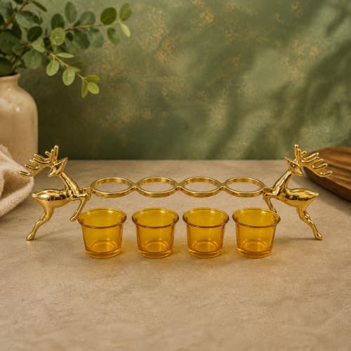 Gold Metal Reindeer Candle Holder with Votive Holders Christmas Centerpiece 46cm