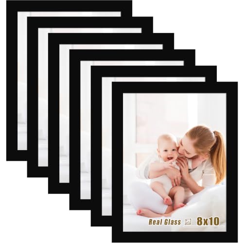 8x10 Picture Frame Set of 6 with Real Glass - Black Home Decor
