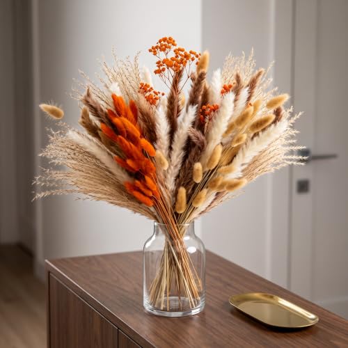 Orange Pampas Grass Bouquet 72 Pcs Dried Flowers for Fall Decor