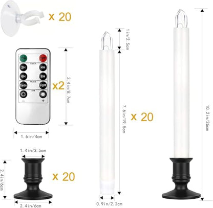 20 Pack LED Window Candles with Remote & Timer - Christmas Decor, Flickering Flame, Black Holders