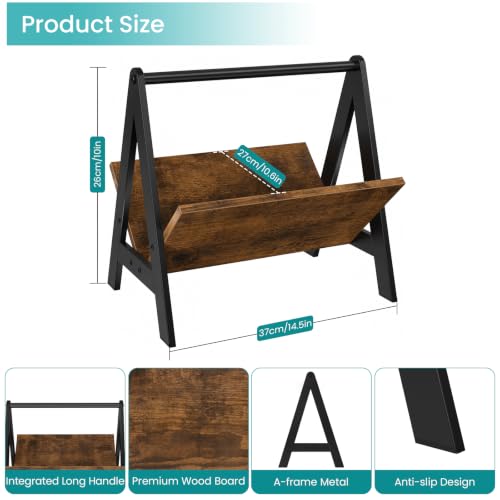 Wood Magazine Holder Floor Rack with Tilted Display and Anti-Slip Base