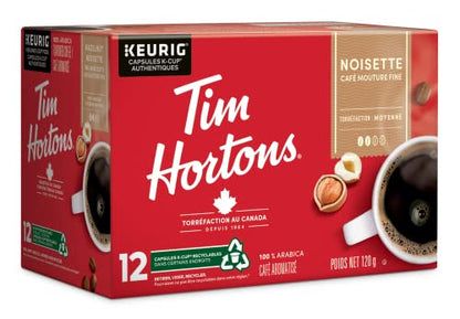 Tim Hortons Hazelnut Light Medium Roast Coffee, Keurig K-cup compatible pods, 120g, 12 pods {Imported from Canada}