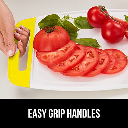 The Original Gorilla Grip Oversized 100% BPA Free Reversible Durable Kitchen Cutting Board Set of 3, Juice Grooves, Dishwasher Safe, Easy Grip Handle Border, Food Chopping Boards, Cooking, Yellow