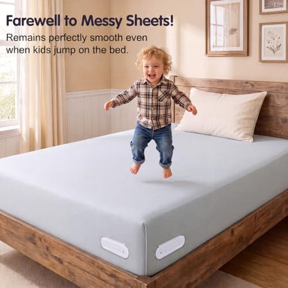No-Lift Bed Sheet Fasteners with Mattress Corner Clips - Wrinkle-Free Fit, Grey, 4 Pack