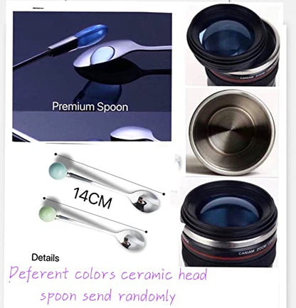 13.5 OZ Camera Lens Coffee Mug - Insulated Travel Tumbler with Spoon, Hot & Cold Drinkware