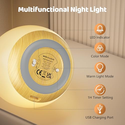 MediAcous Night Light for Kids, Baby Egg Light for Nursery, 7 Colors Changing & Stepless Dimming, Soft Silicone Touch Night Lamp with 1 Hour Timer, Rechargeable Nursery Night for Breastfeeding