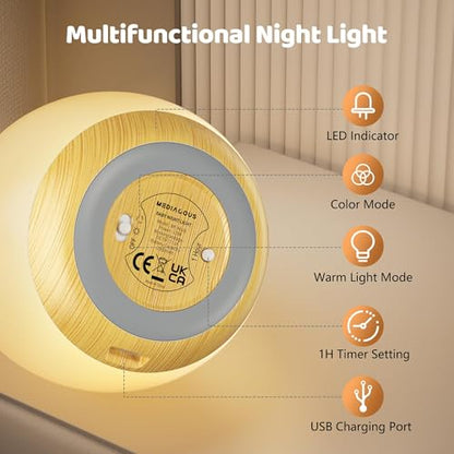 MediAcous Night Light for Kids, Baby Egg Light for Nursery, 7 Colors Changing & Stepless Dimming, Soft Silicone Touch Night Lamp with 1 Hour Timer, Rechargeable Nursery Night for Breastfeeding