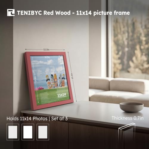 Red Wood 11x14 Picture Frame 3 Pack - Glass Photo Art Display
