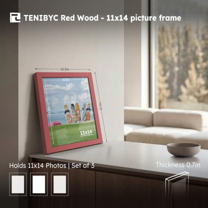 Red Wood 11x14 Picture Frame 3 Pack - Glass Photo Art Display