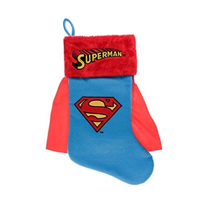 Superman Logo Christmas Stocking 20 Inch Applique Holiday Decor Blue with Cape - Gift Holder
