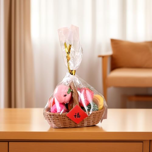 Miniature Artificial Resin Fruits Basket - Oval Style, 10 Kinds of Fruits, 0.5 Inch