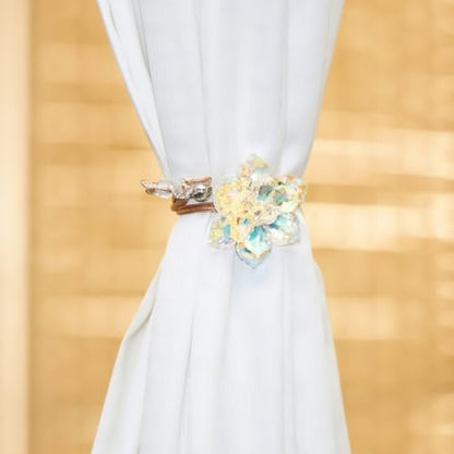 Clear Magnetic Curtain Tiebacks with Crystal Flower Beads - 2 Pack