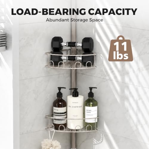 TOOLF Corner Shower Caddy Tension Pole 4-Tier Bathroom Organizer Gray