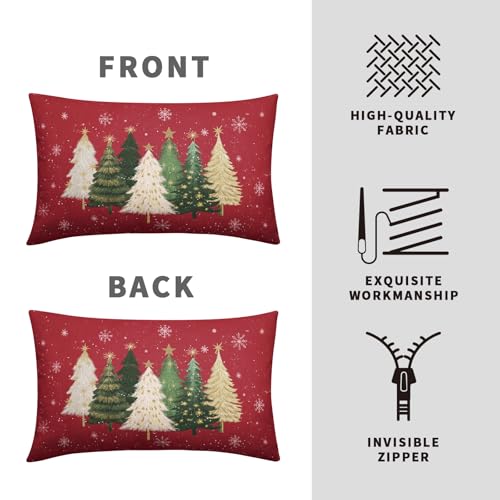 Christmas Tree Red & Snowflake Pillow Covers 12x20 Set of 2 Outdoor Holiday Decor Variation of Christmas Tree Red / 20" x 12" (Pack of 2)