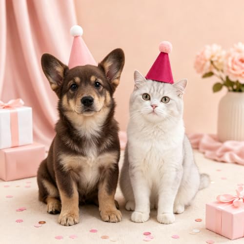 Pink Felt Party Hats for Stuffed Animals, Mini Celebration Accessories