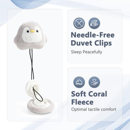 Needle-Free Duvet Cover Clips - Grey, 16 Pack Soft Coral Fleece Secure Fasteners