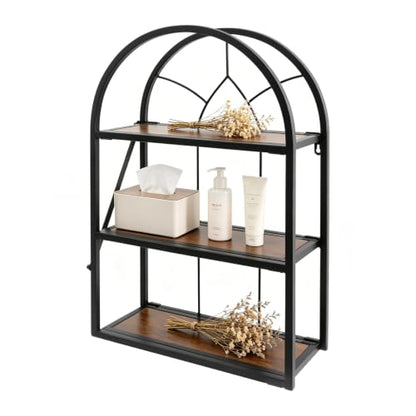 Rustic Wall Mount Shelf with 3 Wooden Tiers for Bathroom Kitchen Entryway