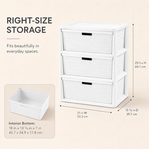 White 3-Drawer Plastic Storage Tower - Decorative Closet Organizer