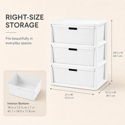 White 3-Drawer Plastic Storage Tower - Decorative Closet Organizer
