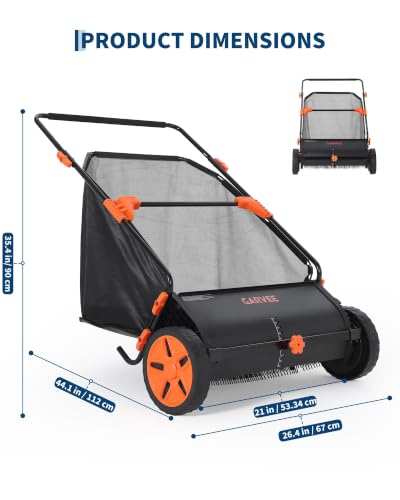 21 Inch Non-Powered Leaf Sweeper with Metal and Plastic Frame - Yard Cleanup Tool