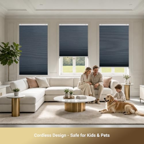 Blackout Cellular Shades 54x48 Inches - No Drill Window Blinds Navy Blue