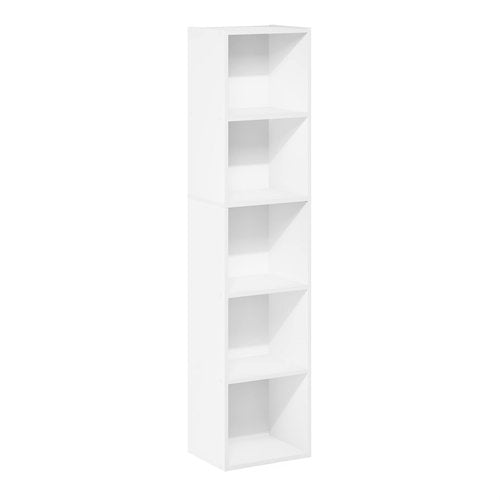 Furinno PASIR Book Shelf, 5-Tier Modern Bookshelf, Open Shelves Bookcase 9 x 12 x 52, Easy Assembly, for Living Room, Bedroom, Home Office, White