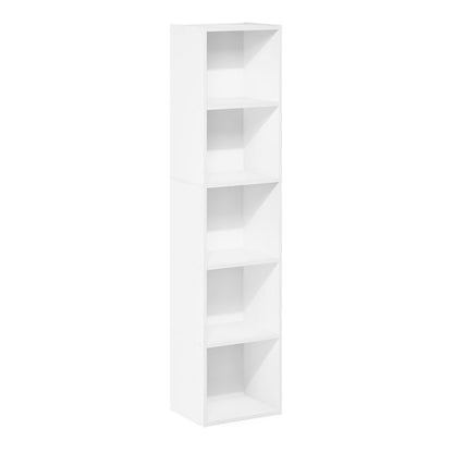 Furinno PASIR Book Shelf, 5-Tier Modern Bookshelf, Open Shelves Bookcase 9 x 12 x 52, Easy Assembly, for Living Room, Bedroom, Home Office, White