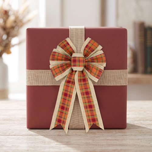 Fall Bows for Wreaths Set of 2 - Farmhouse Thanksgiving Plaid Decorations