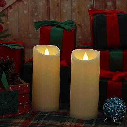 2 Pack Outdoor Battery Operated Candles with Timer (3x7 Inch) Waterproof Flameless Flickering Pillar Candles Plastic LED Fake Candle for Halloween Christmas Decoration Outside Lantern Festival Decor