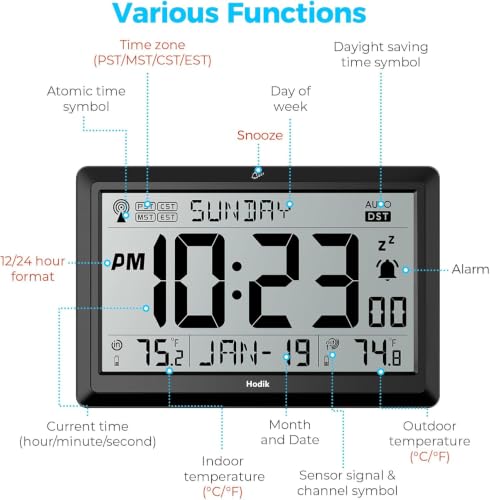 Atomic Wall Clock with Indoor Outdoor Temperature and Time Zones