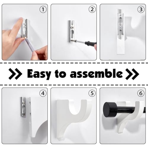 White Curtain Rod Holders Pack of 4 - 3-1/2 Inch Wooden Brackets for 2 Inch Poles
