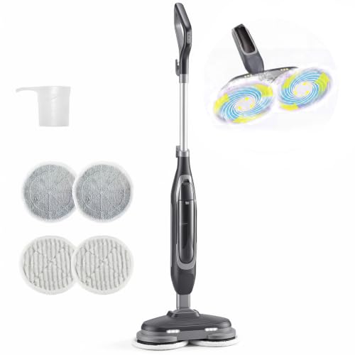 Grey NEWBULIG Steam Mop for Floor Cleaning with Dual Rotating Pads - 6.61"D x 14.41"W x 47.24"H