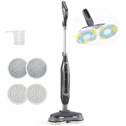Grey NEWBULIG Steam Mop for Floor Cleaning with Dual Rotating Pads - 6.61"D x 14.41"W x 47.24"H