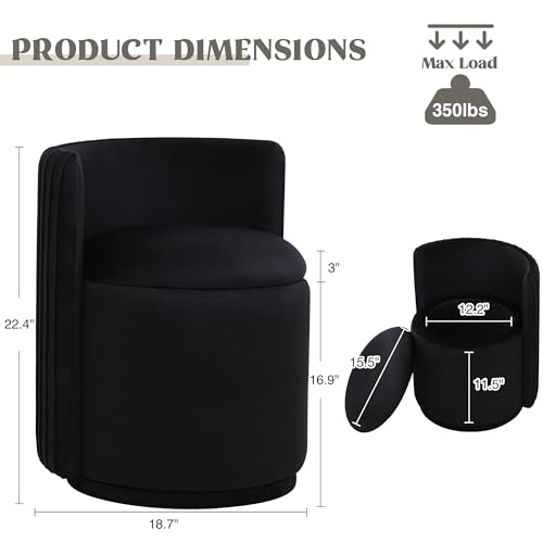 Black Velvet Vanity Chair - Regular Size, 379° Swivel Backrest