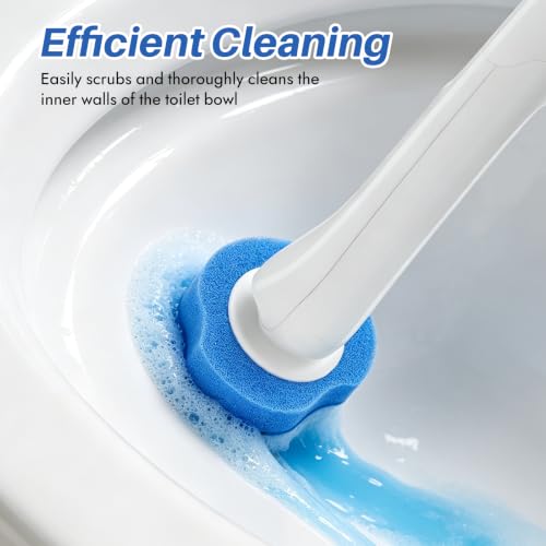 Disposable Toilet Brush Set with 30 Refills, Extended Handle & Holder