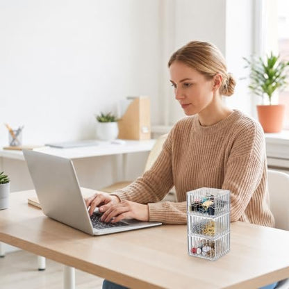 Clear Desk Paperclip Holders - 4 Pack Small Desktop & Drawer Organizers