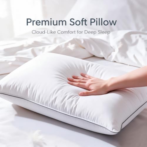Queen Size Goose Down Pillow Set of 2 - White, Dual-Side Support and Plush Comfort