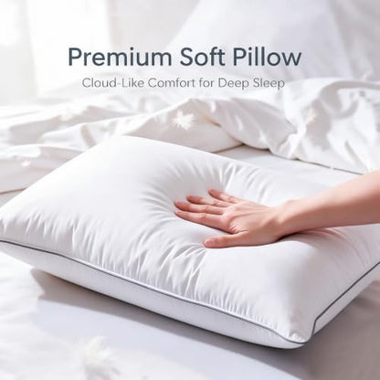 Queen Size Goose Down Pillow Set of 2 - White, Dual-Side Support and Plush Comfort